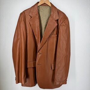 Vtg Clipper Mist Leather Blazer Tan Jacket Western Lined Mens 44R Equestrian